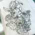 Traditional uncolored horned hare with cactuses tattoo design
