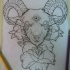 Traditional uncolored ram with third eye and roses tattoo design