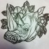Traditional uncolored rhino head with flowers tattoo design
