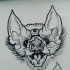 Traditional uncolored three-eyed bat face tattoo design