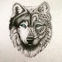 Turquoise-eyed half-patterned wolf tattoo design