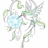 Turquoise hummingbird sniffing a blue flower tattoo design