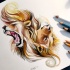 Two colorful lion heads tattoo design