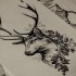 Uncolored high-horned deer and herbs tattoo design