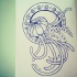 Uncolored jellyfish on flower print circle tattoo design