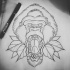 Uncolored traditional crying gorilla head with leaves tattoo design