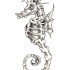 Unexpected grey-ink seahorse skeleton tattoo design