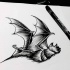 Unique black-ink bat flying forward tattoo design