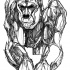 Unique uncolored gorilla in full-size tattoo design