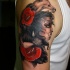 New school style colored shoulder tattoo of gypsy woman with flowers