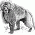 Unpleased grey-ink fluffy standing baboon tattoo design