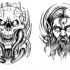 Desenho de tatuagem de cabeças de demônio em preto e branco incomum