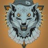 Unusual blue-color wolf hipster tattoo design