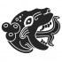 Unusual full-black jaguar head eating whale tail tattoo design