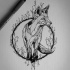 Unusual grey-ink fox standing in herbal circle tattoo design