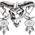 Unusual grey ram skull with dream catchers tattoo design