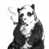 Upset panda bear smoking pipe tattoo design