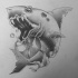 Vicious black-and-white shark with bubbles tattoo design