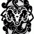 Vicious ram head on interesting tribal background tattoo design