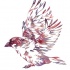 Violet flowered flying sparrow tattoo design