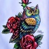 Vivid-color owl and roses tattoo design by Moterpants