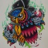 Vivid color new school owl in green smoke tattoo design