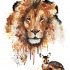 Watercolor lion and a little fawn tattoo design