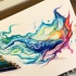 Watercolor whale swimming in rainbow flow tattoo design