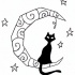 White-eyed black cat sitting on curled moon tattoo design