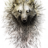 White-eyed wolf with disheveled fur tattoo design