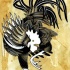White-headed rooster with black feathers tattoo design