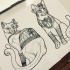 White cats in egyptian armor tattoo design