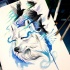 White fluffy wild animal and blue swirls tattoo design