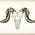 White geometric ram skull with brown horns tattoo design