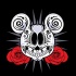 White muerte Mickey Mouse face and red roses tattoo design