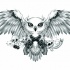 White owl with crossed guns and cards tattoo design