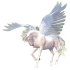 Pegasus chateado branco com design de tatuagem de asas abertas