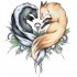 Wild animal couple leing on agrimony flowers tattoo design