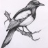 Wonderful black-and-white bird resting on tree branch tattoo design