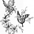 Wonderful black-line butterflies flying over flowers tattoo design