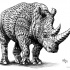 Wonderful grey-ink rhino with decorated scale tattoo design