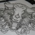Wonderful outline sheep and wolf heads surrounded with roses tattoo design