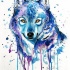 Yellow-eyed watercolor wolf with smudges tattoo design