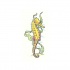 Yellow seahorse with pink flippers on weed background tattoo design