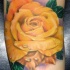 Tatuaggio super realistico la rosa gialla con la rugiada