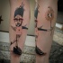 Abstract style colored arm tattoo of funny man