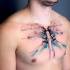 Abstrakter Stil farbiges Brust Tattoo mit großem Schmetterling
