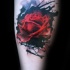 Abstract style colored forearm tattoo of red rose