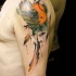 Abstract style colored shoulder tattoo of mystical ornaments
