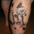 Abstract style detailed leg tattoo of sand clock with human skull and insects